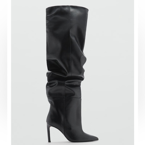 MANGO KNEE-HIGH LEATHER BOOTS WITH RUCHED DETAIL - Picture 2 of 10
